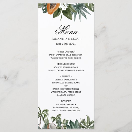 Trendy Tropical Waterverf Green Leaves Menu (Voorkant)