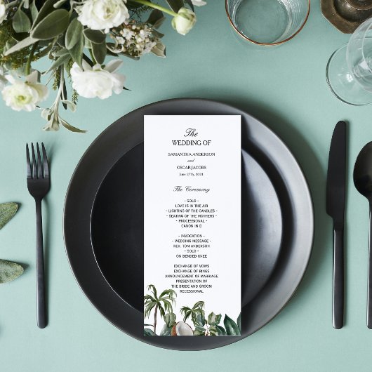 Trendy Tropical Waterverf Green Leaves Menu