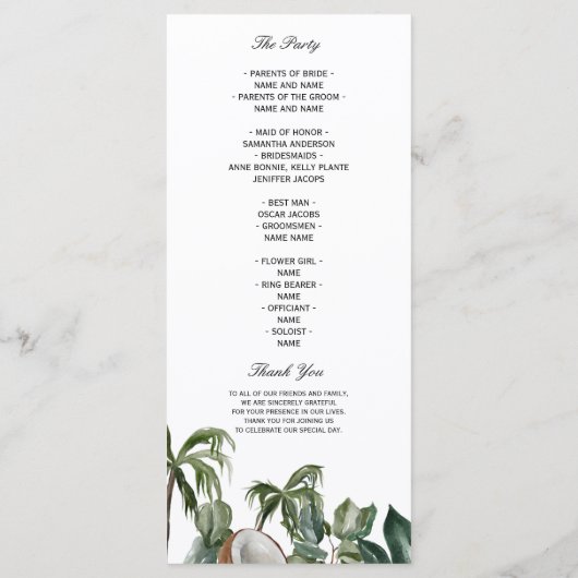 Trendy Tropical Waterverf Green Leaves Menu (Achterkant)