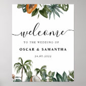 Trendy Tropical Waterverf Green Leaves Poster (Voorkant)