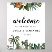 Trendy Tropical Waterverf Green Leaves Poster (Voorkant)