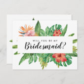 Trendy Tropical You wordt mijn bruidsmeisje bruilo Uitnodiging Briefkaart (Voorkant / Achterkant)