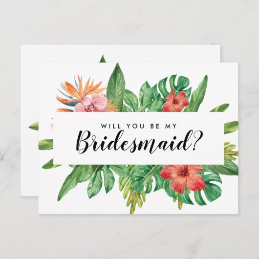 Trendy Tropical You wordt mijn bruidsmeisje bruilo Uitnodiging Briefkaart (Voorkant / Achterkant)