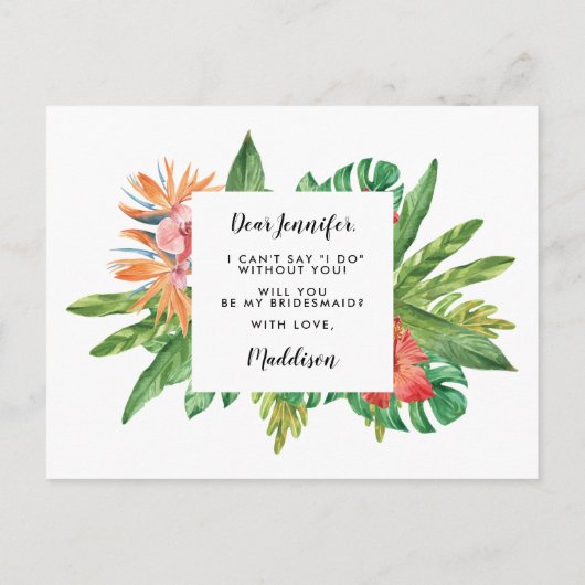 Trendy Tropical You wordt mijn bruidsmeisje bruilo Uitnodiging Briefkaart (Achterkant)