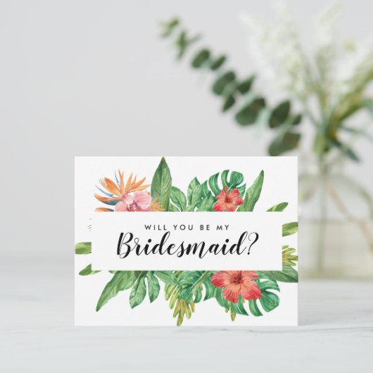 Trendy Tropical You wordt mijn bruidsmeisje bruilo Uitnodiging Briefkaart (Staand voorkant)