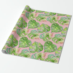 Trendy Tropicana Aquarel Monstera & Palmbladeren Cadeaupapier