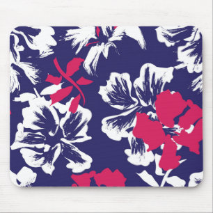 Trendy Tropisch Abstract Blauw Rood Bloemmotief Muismat