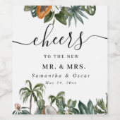 Trendy Tropisch Aquarel Groene Bladeren Wijn Etiket (Enkel label)