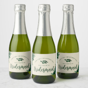 Trendy Tropisch Geblader Wil Je Mijn Bruidsmeisje Sparkling Wijnetiket