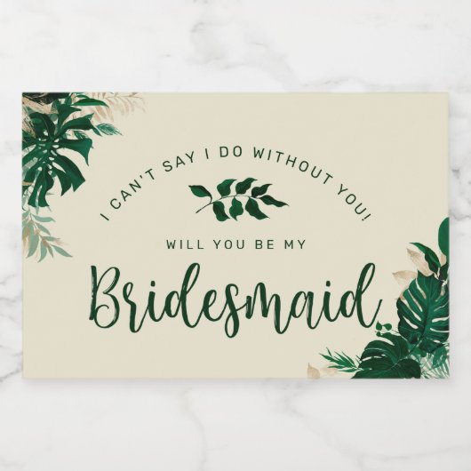 Trendy tropisch gebladerte zal je mijn bruidsmeisj sparkling wijnetiket (Enkel label)