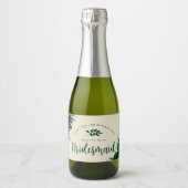 Trendy tropisch gebladerte zal je mijn bruidsmeisj sparkling wijnetiket (Voorkant)