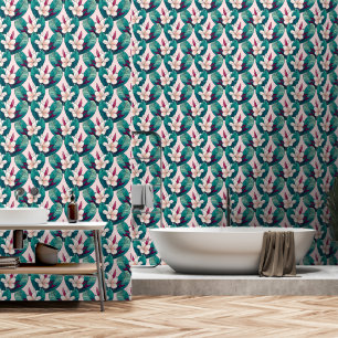 Trendy Tropisch groen blad Plumeria Bloemen Behang