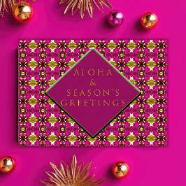 Trendy Tropisch Roze en Gold Aloha Kerstmis Briefkaart