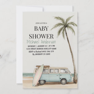 Trendy tropisch Zomersurfen Strand Baby shower Kaart
