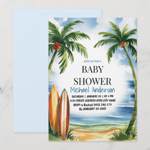 Trendy tropisch Zomersurfen Strand Baby shower Kaart