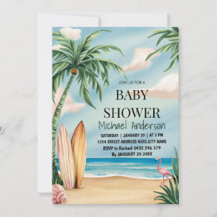Trendy tropisch Zomersurfen Strand Baby shower Kaart