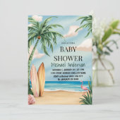 Trendy tropisch Zomersurfen Strand Baby shower Kaart (Staand voorkant)