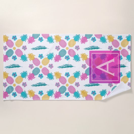 Trendy tropische ananananaskleurige bladeren strandlaken (Voorkant)