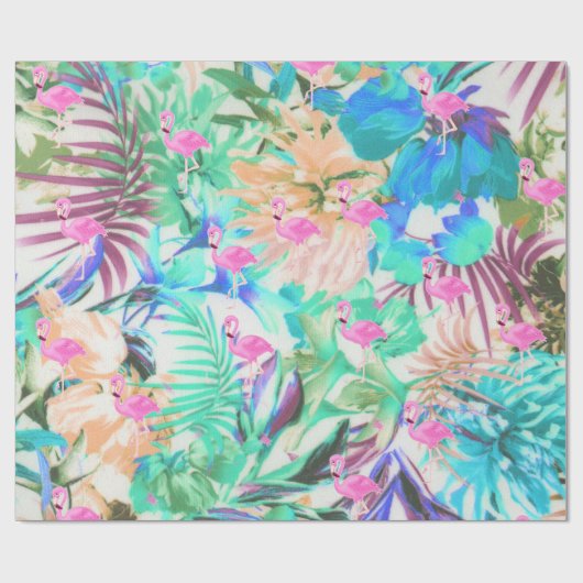 Trendy tropische blauwgroen roze flamingo cadeaupapier (Vlak)