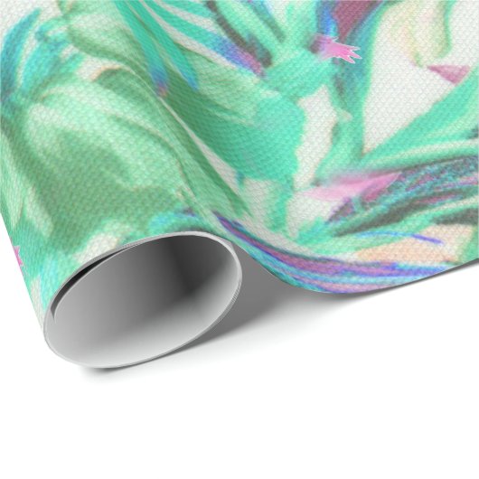 Trendy tropische blauwgroen roze flamingo cadeaupapier (Rol Hoek)