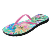 Trendy tropische blauwgroen roze flamingo teenslippers (Schuin)