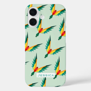 Trendy Tropische Vogel Patroon Blauw Gepersonalise iPhone 16 Hoesje