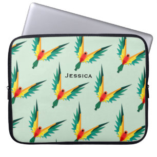 Trendy Tropische Vogel Patroon Blauw Gepersonalise Laptop Sleeve