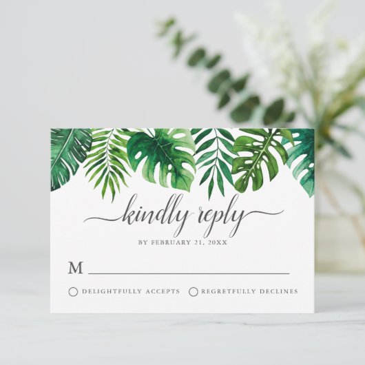 Trendy tropische Waterverf botanische RSVP-kaart Advieskaart (Staand voorkant)