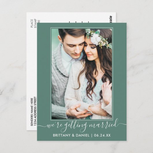 Trendy trouwen Groen Save the Date Briefkaart (Voorkant / Achterkant)