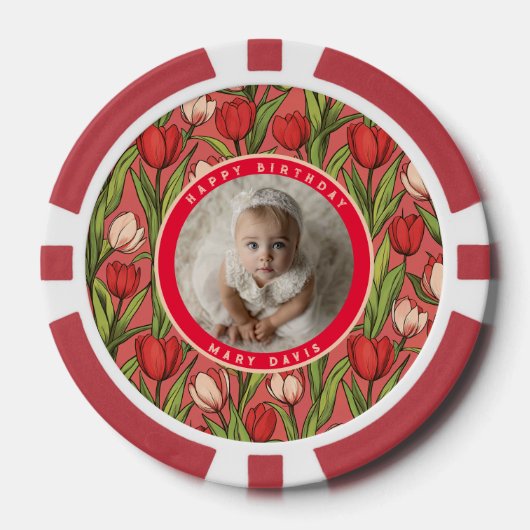 Trendy Tulp Thema Romantisch Feest Poker Chips (Voorkant)