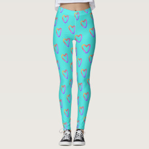 Trendy Turquoise Abstracte Rainbow Hearts Pattern Leggings