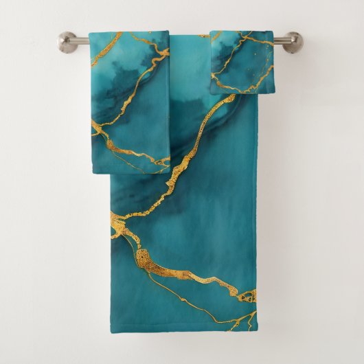 Trendy turquoise blauw goud marmer Collectie Bad Handdoek (Insitu)
