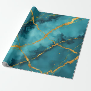 Trendy turquoise blauw goud marmer Collectie Cadeaupapier