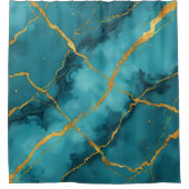 Trendy turquoise blauw goud marmer Collectie Douchegordijn (Voorkant)