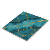 Trendy turquoise blauw goud marmer Collectie Tegeltje (Zijkant)