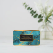Trendy turquoise blauw goud marmer Collectie Visitekaartje (Staand voorkant)
