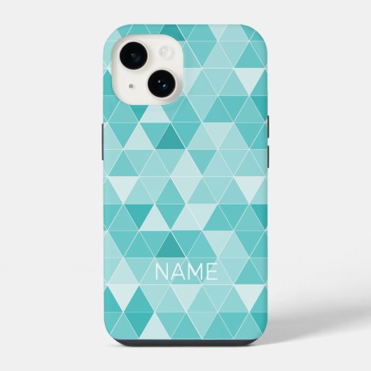 Trendy turquoise blauwe geometrische print aangepa iPhone hoesje (Achterkant)