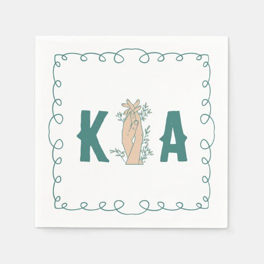 Trendy Turquoise Blauwe Initiële Bloemrijke Hand G Servet (Voorkant)