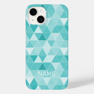 Trendy turquoise blue geometric print aangepaste n Case-Mate iPhone 14 hoesje