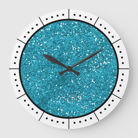 Trendy Turquoise Blue Glitter Grote Klok (Voorkant)