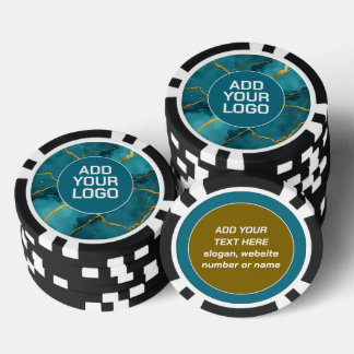 Trendy Turquoise Blue Gold Marble Collection Poker Chips
