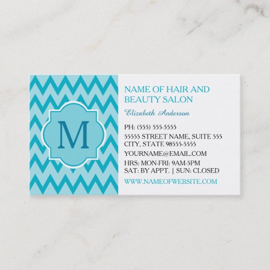 Trendy Turquoise Chevron Zigzag Monogram Boutique Visitekaartje (Voorkant)