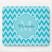 Trendy Turquoise Chevron Zigzag Name en Monogram Muismat (Voorkant)