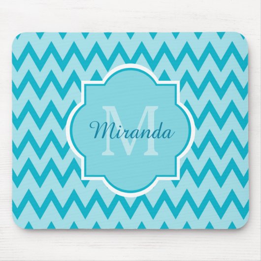 Trendy Turquoise Chevron Zigzag Name en Monogram Muismat (Voorkant)