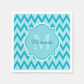 Trendy Turquoise Chevron Zigzag Name en Monogram Servetten (Voorkant)