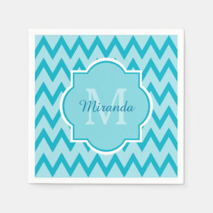Trendy Turquoise Chevron Zigzag Name en Monogram Servetten