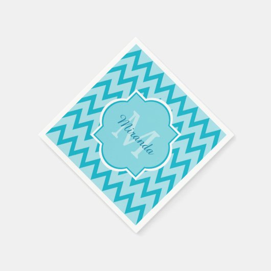 Trendy Turquoise Chevron Zigzag Name en Monogram Servetten (Hoek)