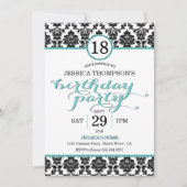 Trendy Turquoise Damask Birthday Party Kaart (Voorkant)