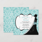 Trendy Turquoise Damask Bride Vrijgezellenfeest In Kaart (Voorkant / Achterkant)