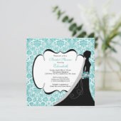 Trendy Turquoise Damask Bride Vrijgezellenfeest In Kaart (Staand voorkant)